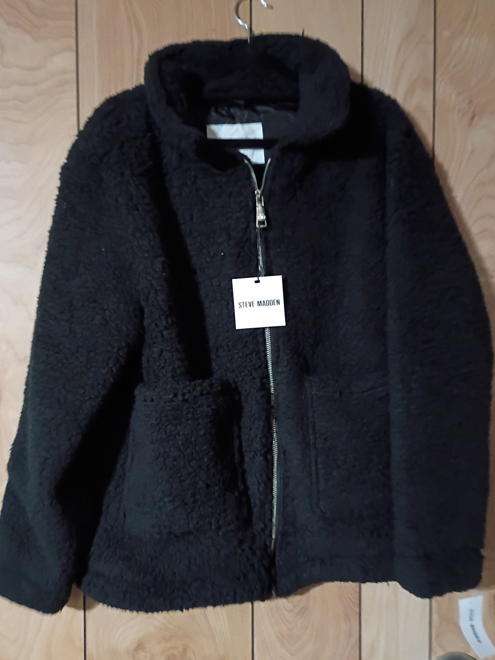 Steve Madden Women's Black Faux Sherpa Zip Jacket